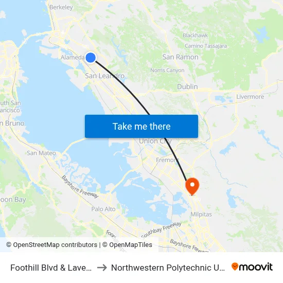 Foothill Blvd & Laverne Av to Northwestern Polytechnic University map