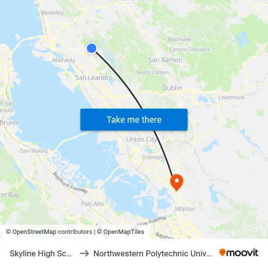 Skyline High School to Northwestern Polytechnic University map