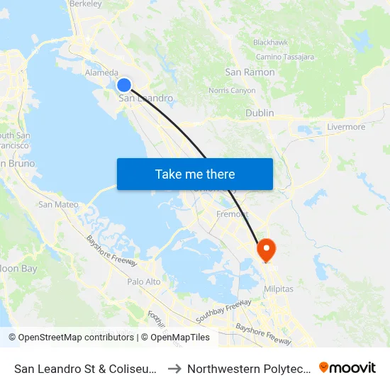 San Leandro St & Coliseum BART Walkway to Northwestern Polytechnic University map