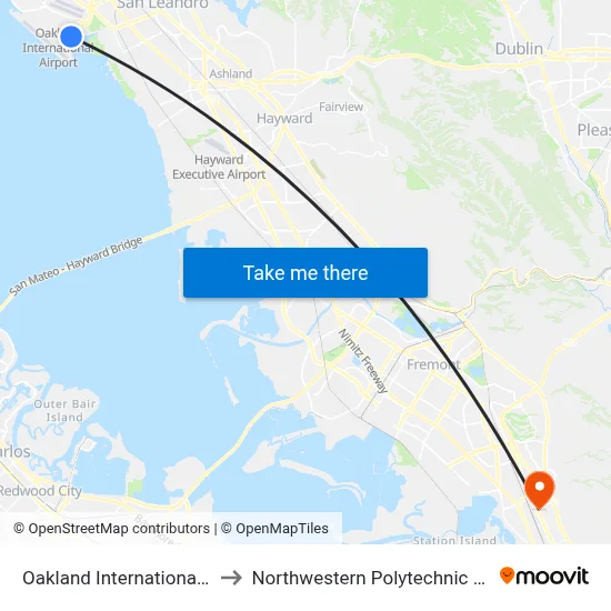 Oakland International Airport to Northwestern Polytechnic University map
