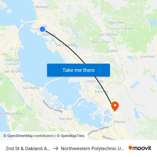 2nd St & Oakland Amtrak to Northwestern Polytechnic University map