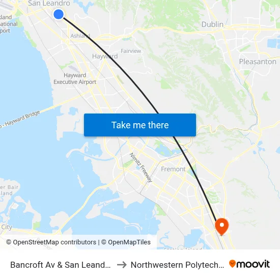 Bancroft Av & San Leandro High School to Northwestern Polytechnic University map