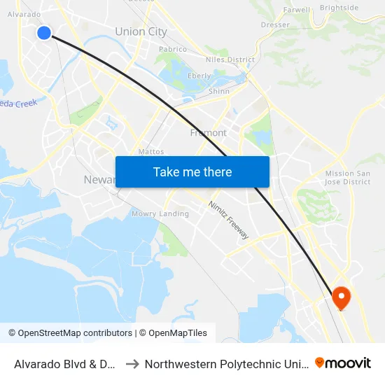 Alvarado Blvd & Dyer St to Northwestern Polytechnic University map