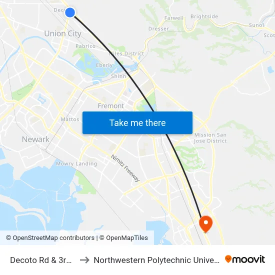 Decoto Rd & 3rd St to Northwestern Polytechnic University map