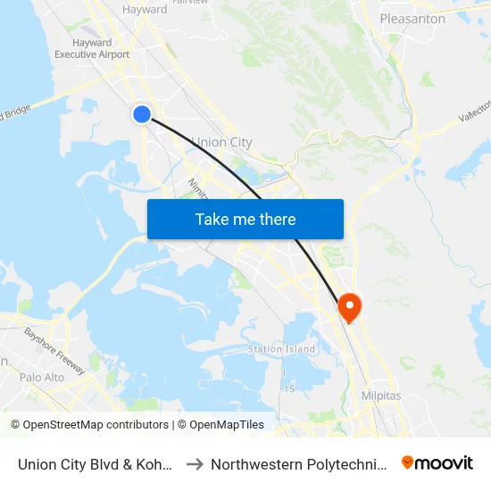 Union City Blvd & Kohoutek Way to Northwestern Polytechnic University map