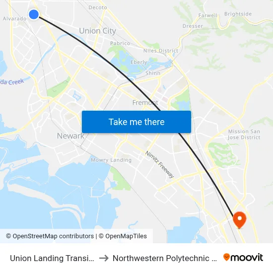 Union Landing Transit Center to Northwestern Polytechnic University map