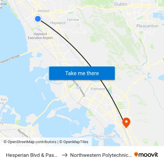 Hesperian Blvd & Paseo Grande to Northwestern Polytechnic University map