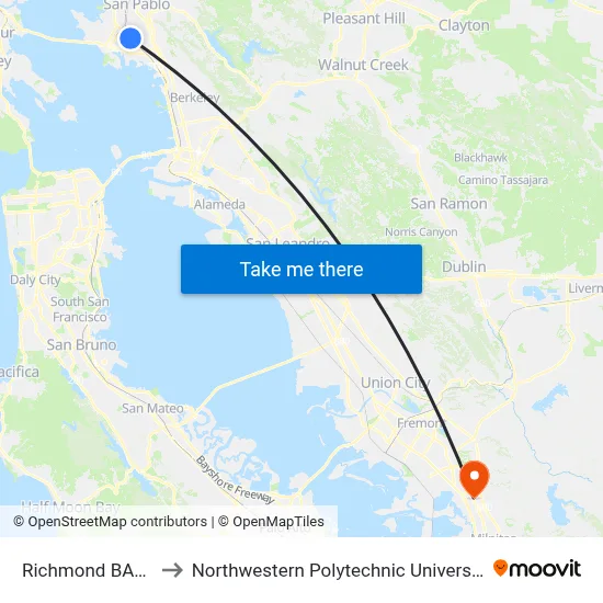 Richmond BART to Northwestern Polytechnic University map