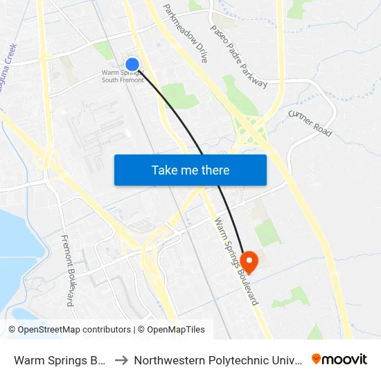 Warm Springs BART to Northwestern Polytechnic University map