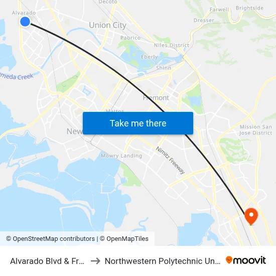 Alvarado Blvd & Fredi St to Northwestern Polytechnic University map