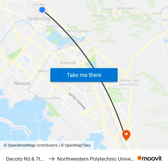 Decoto Rd & 7th St to Northwestern Polytechnic University map
