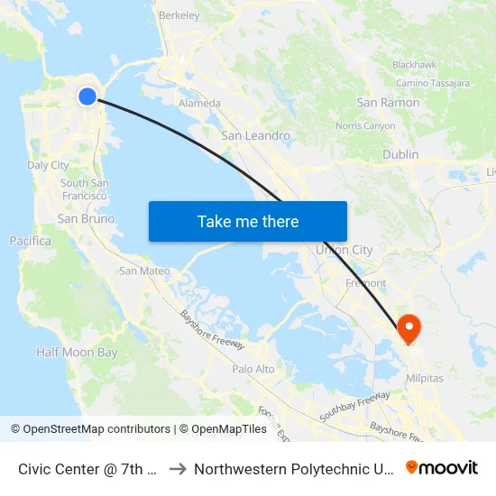 Civic Center @ 7th (Yotel) to Northwestern Polytechnic University map