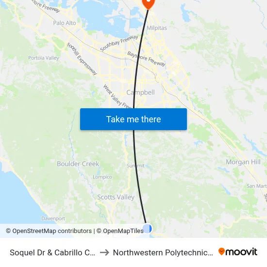 Soquel Dr & Cabrillo College Dr to Northwestern Polytechnic University map