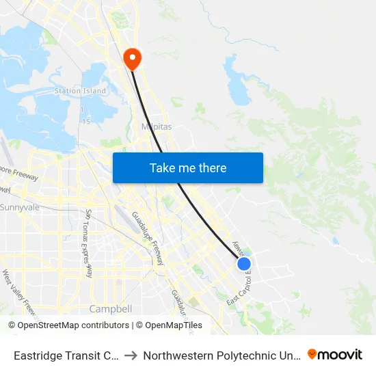 Eastridge Transit Center to Northwestern Polytechnic University map