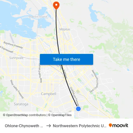 Ohlone-Chynoweth Station to Northwestern Polytechnic University map