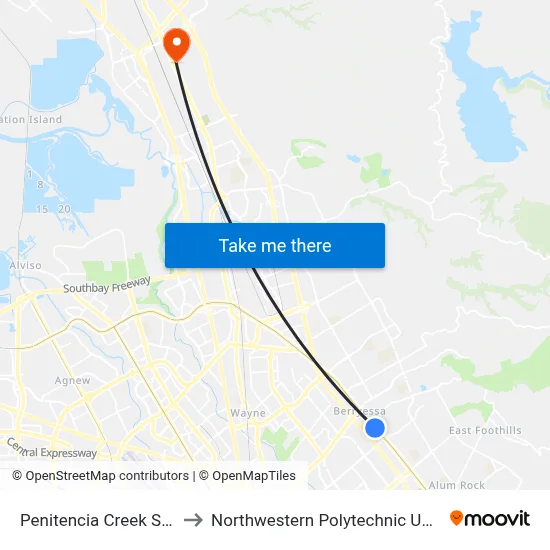 Penitencia Creek Station to Northwestern Polytechnic University map