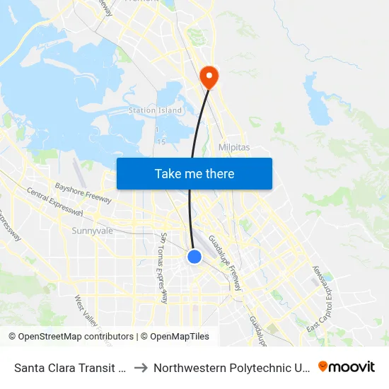 Santa Clara Transit Center to Northwestern Polytechnic University map