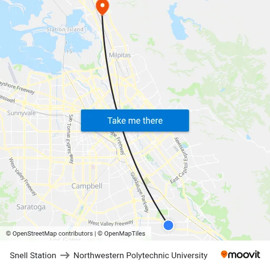 Snell Station to Northwestern Polytechnic University map