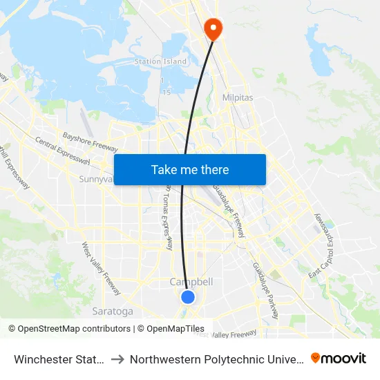 Winchester Station to Northwestern Polytechnic University map