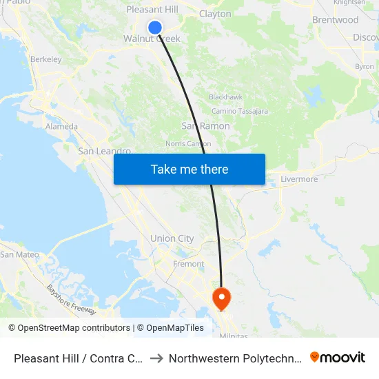 Pleasant Hill / Contra Costa Centre to Northwestern Polytechnic University map