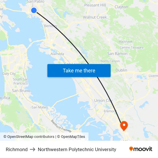 Richmond to Northwestern Polytechnic University map