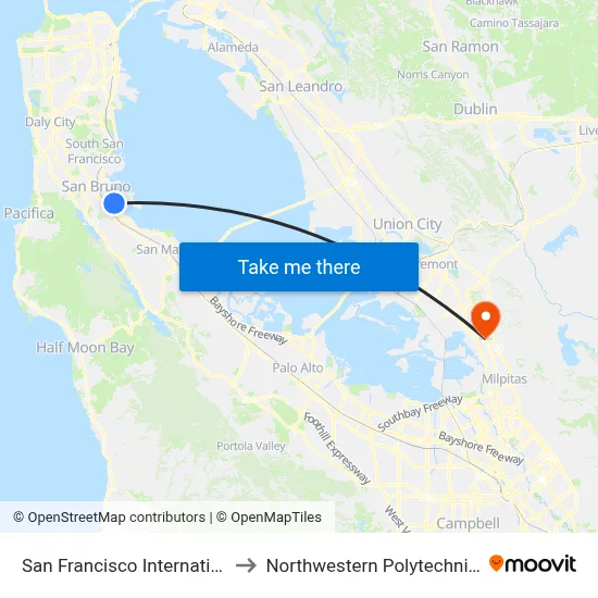 San Francisco International Airport to Northwestern Polytechnic University map