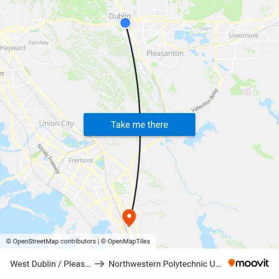 West Dublin / Pleasanton to Northwestern Polytechnic University map