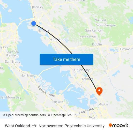 West Oakland to Northwestern Polytechnic University map