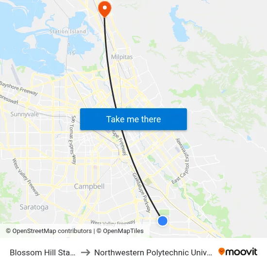Blossom Hill Station to Northwestern Polytechnic University map