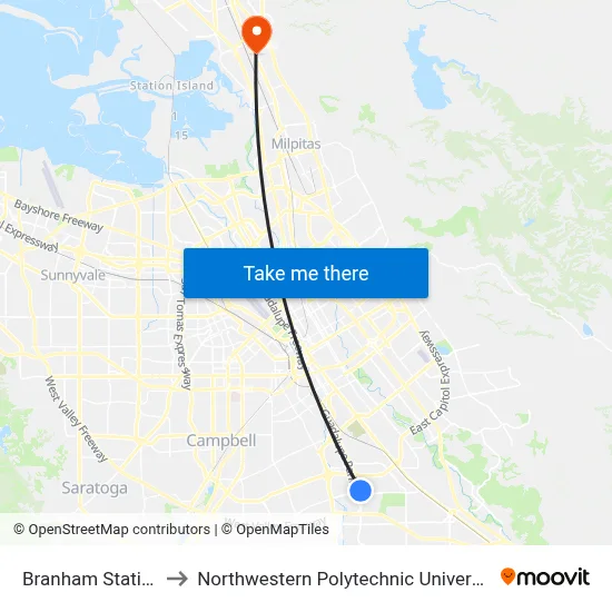 Branham Station to Northwestern Polytechnic University map