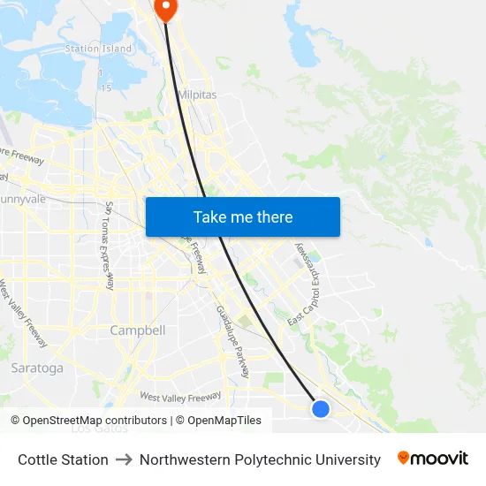 Cottle Station to Northwestern Polytechnic University map
