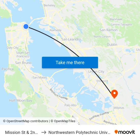 Mission St & 2nd St to Northwestern Polytechnic University map