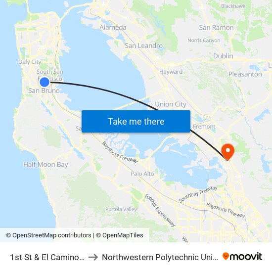 1st St & El Camino Real to Northwestern Polytechnic University map