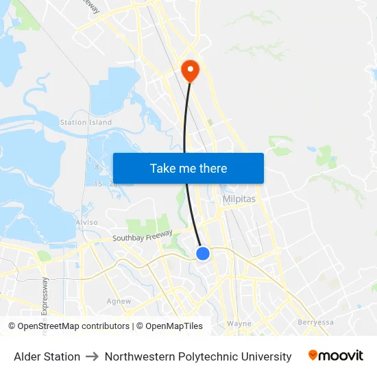 Alder Station to Northwestern Polytechnic University map