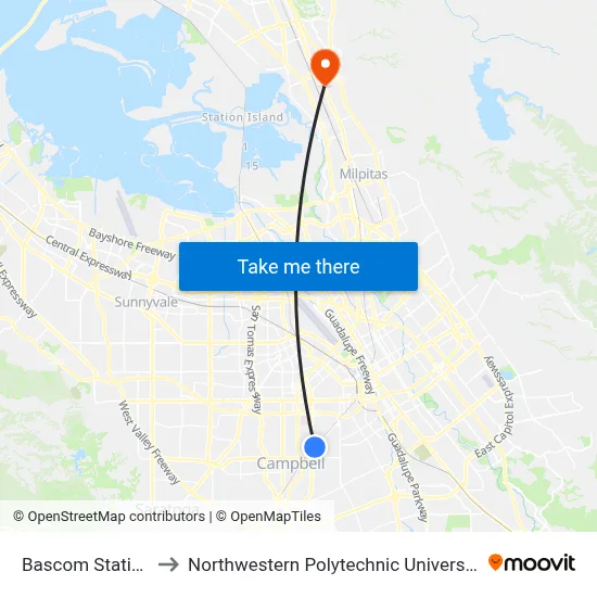 Bascom Station to Northwestern Polytechnic University map
