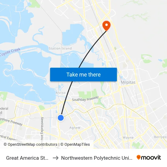 Great America Station to Northwestern Polytechnic University map