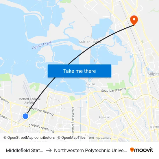 Middlefield Station to Northwestern Polytechnic University map