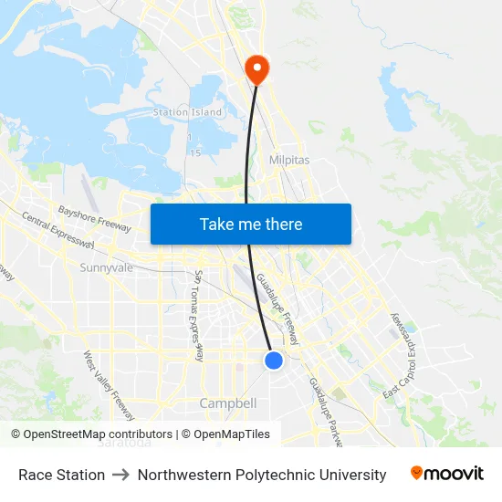 Race Station to Northwestern Polytechnic University map