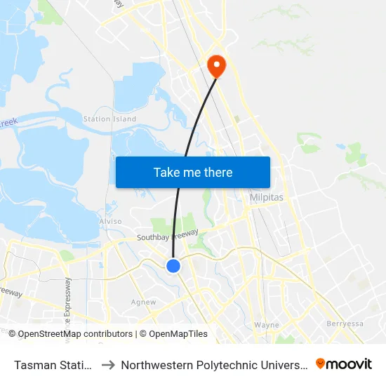 Tasman Station to Northwestern Polytechnic University map