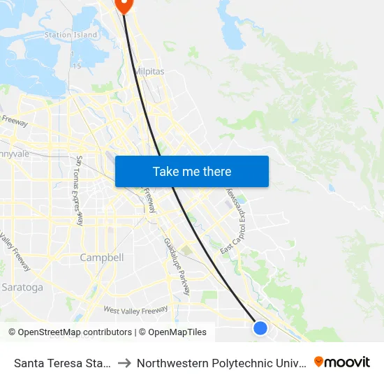 Santa Teresa Station to Northwestern Polytechnic University map
