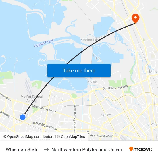 Whisman Station to Northwestern Polytechnic University map