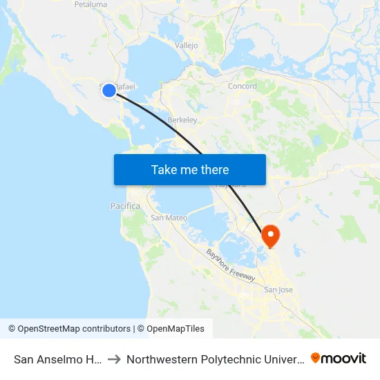 San Anselmo Hub to Northwestern Polytechnic University map