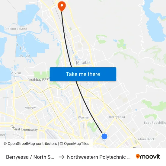 Berryessa / North San Jose to Northwestern Polytechnic University map