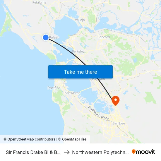 Sir Francis Drake Bl & Butterfield Rd to Northwestern Polytechnic University map