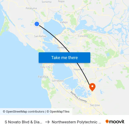 S Novato Blvd & Diablo Ave to Northwestern Polytechnic University map