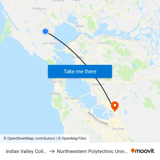Indian Valley College to Northwestern Polytechnic University map