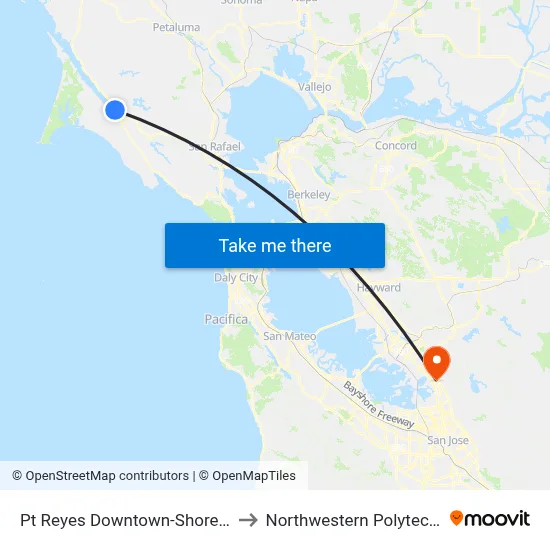 Pt Reyes Downtown-Shoreline Hwy & 3rd St to Northwestern Polytechnic University map