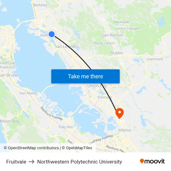 Fruitvale to Northwestern Polytechnic University map