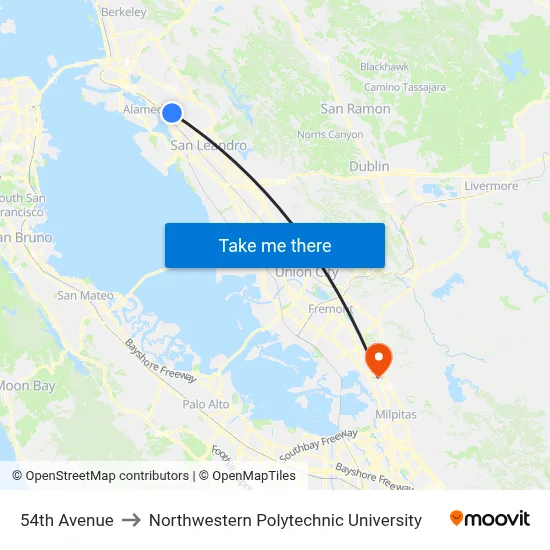54th Avenue to Northwestern Polytechnic University map