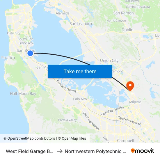 West Field Garage Bus Stop to Northwestern Polytechnic University map